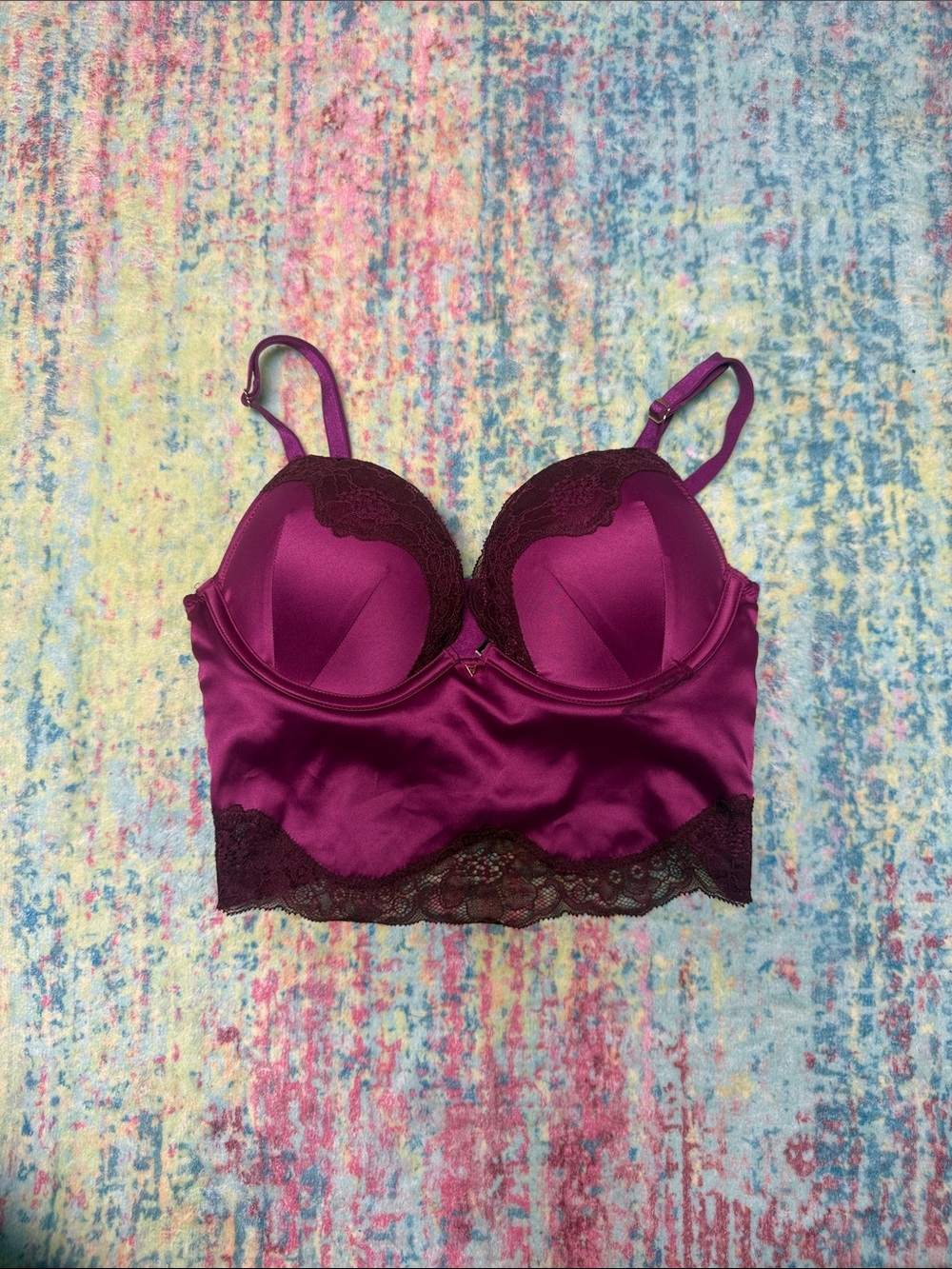Victoria's Secret Satin Lace Longline Bralette - Plum & Black